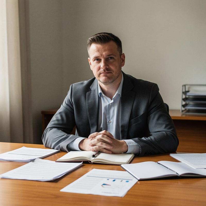 Christopher Smith, Managing Director, at his desk reviewing printed retirement account tables